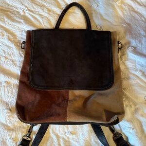 Free people brown color block suede backpack